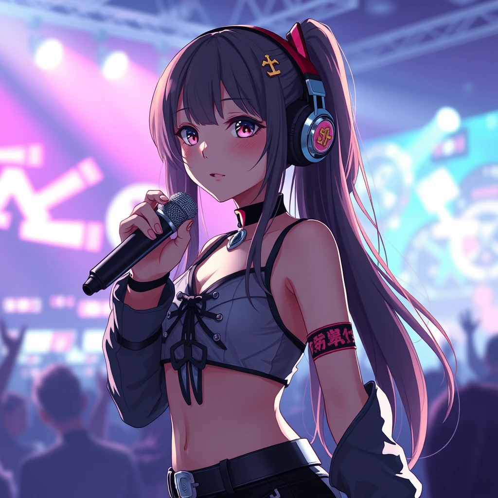  anime girl onstage, 3d, cyberpunk - Image