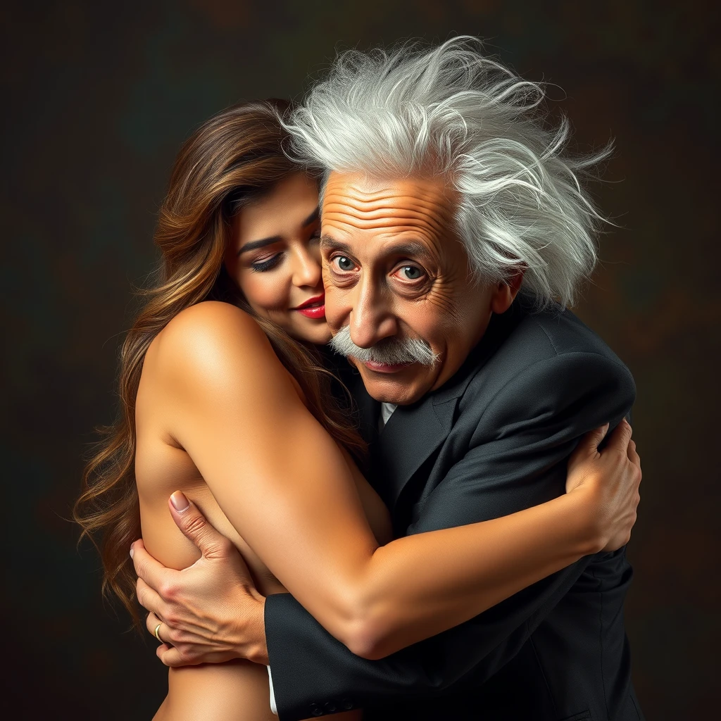 Einstein hugging a sexy beauty - Image