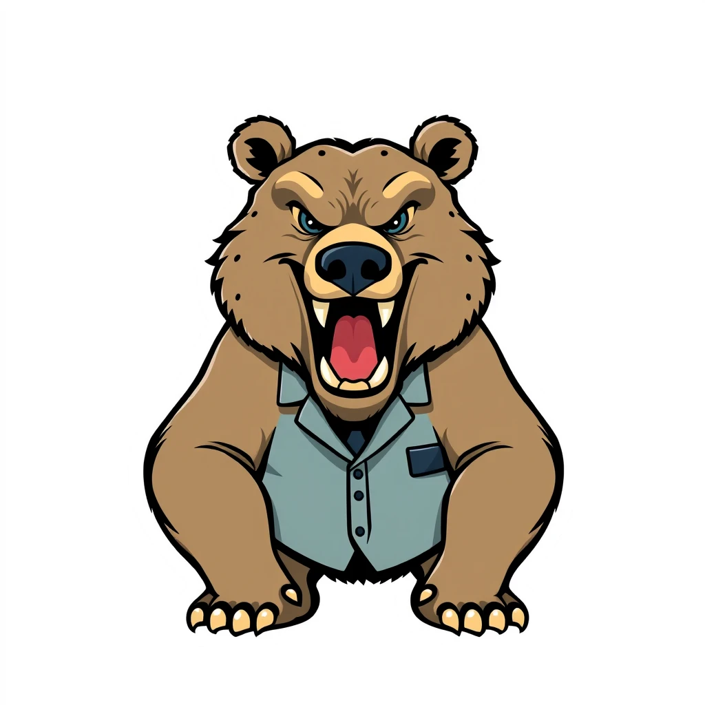 a aggressive bear in office, vector sticker, contour, Traditional animation style, adobe illustrator, pure clean bright solid background