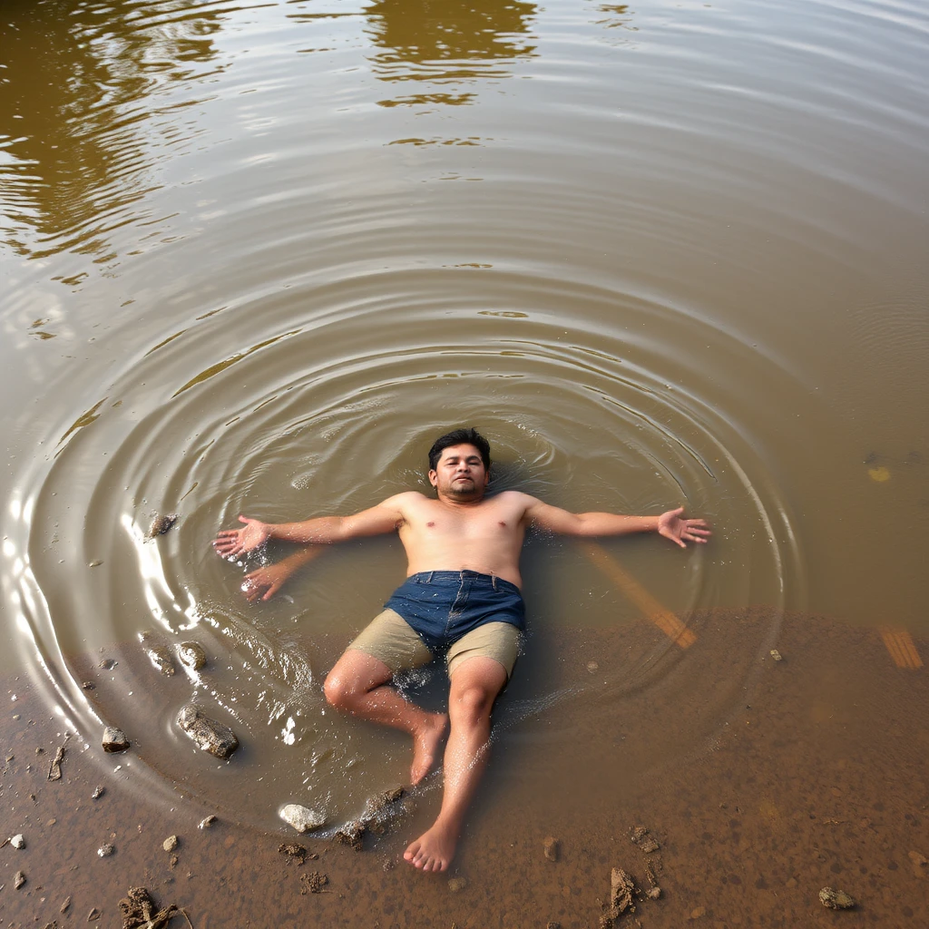 Man drowning in puddle - Image