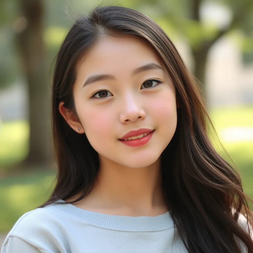 A girl, pretty beautiful, oval face, Chinese human, 18 years old, high school student, summer.