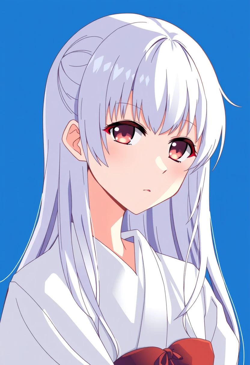 Japan anime girl with white hair, solid color background, blue background.