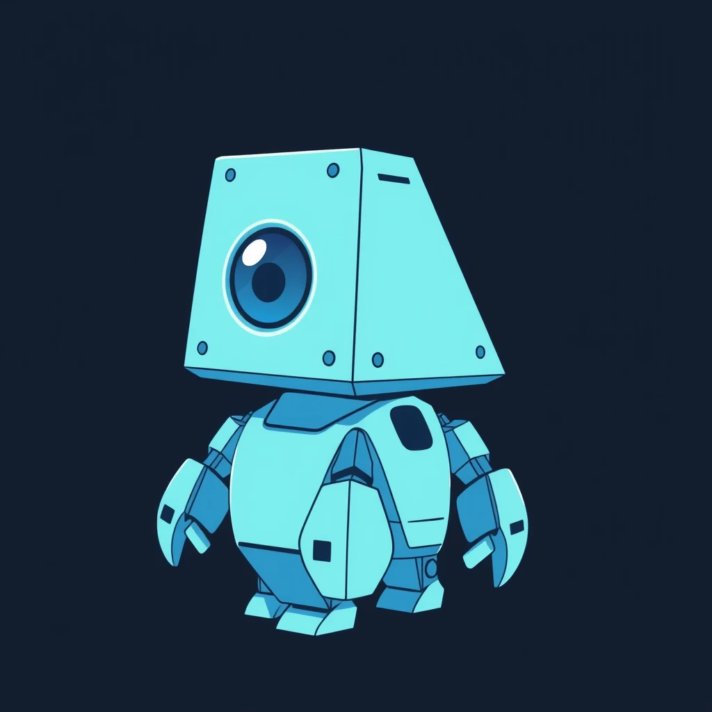 A pyramid-shaped futuristic robot, it has one eye, it does not have any hands or legs, simple shape, futuristic blue colors. - Image