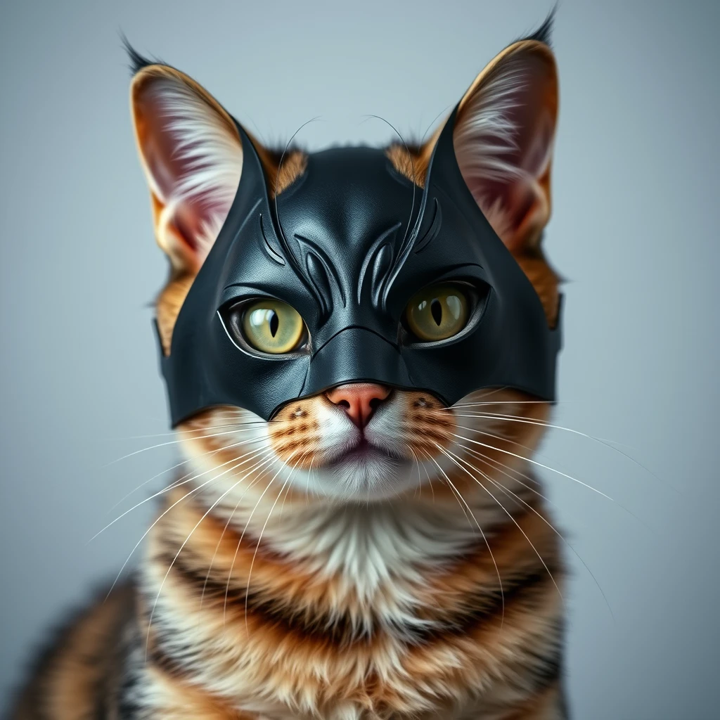 CAT ON A LAP, WEARING A BATMAN MASK - Image