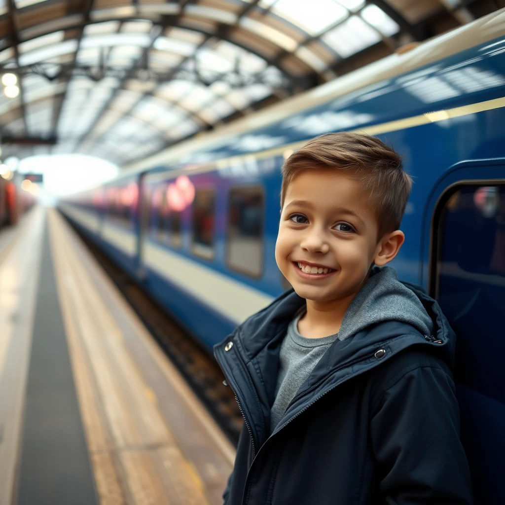 photo_of_a_smiling_young_boy_at_the_train_station - Image