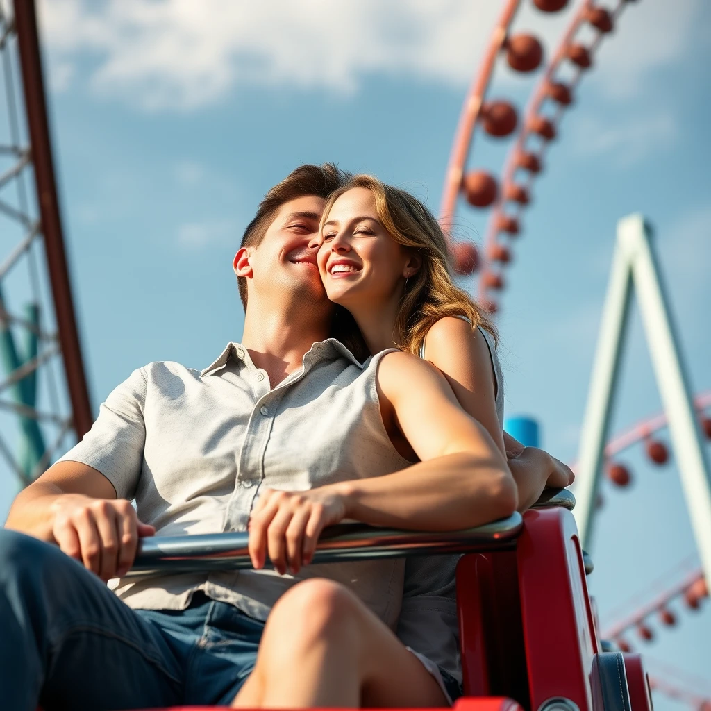 Ohio woman in love on roller coaster - Image