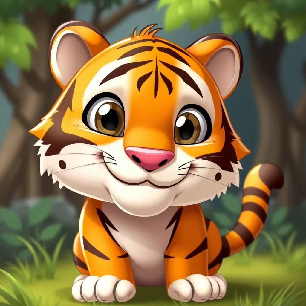 a cute tiger emote in a cartoon format giving a smile towards the viewer - Image