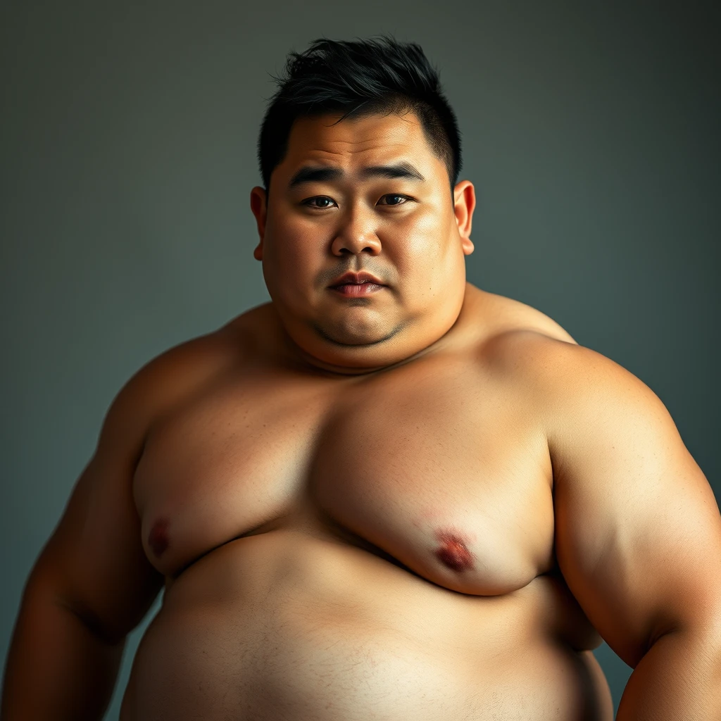 A portrait of an Asian muscular fat man, looking at the viewer, 4k.