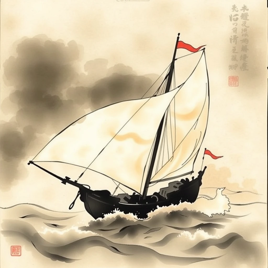 sail with the wind, Chinese ink painting - Image