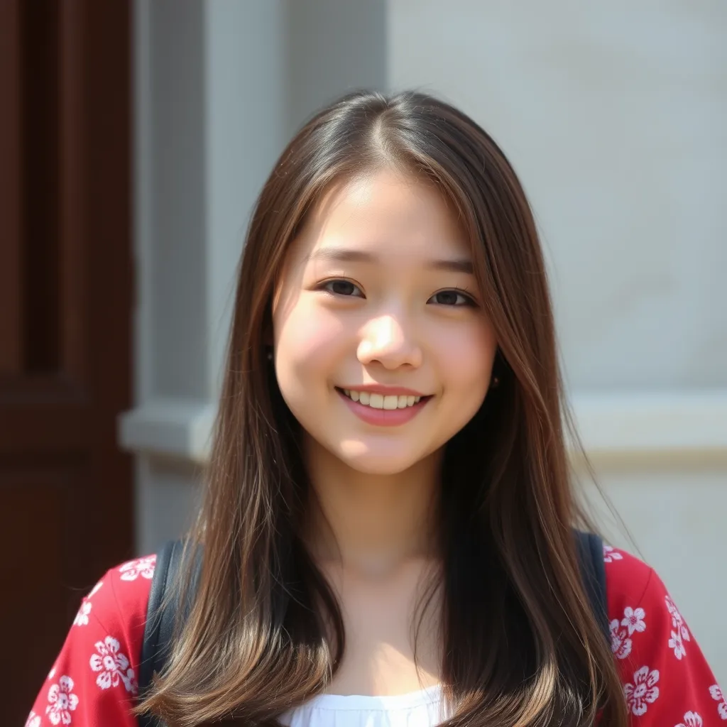 A girl, pretty beautiful, oval face, Chinese, 18 years old, college student, summer. - Image