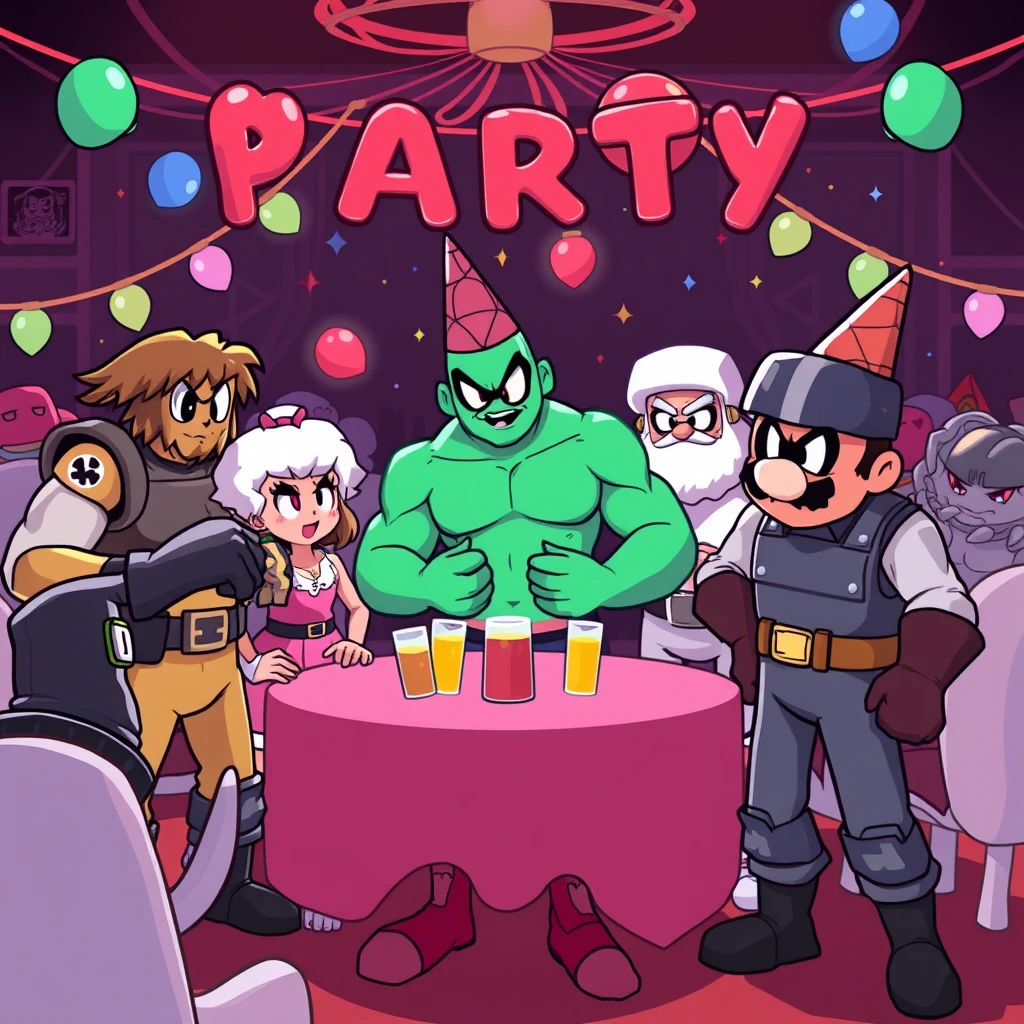 "Famous game characters throw a party."