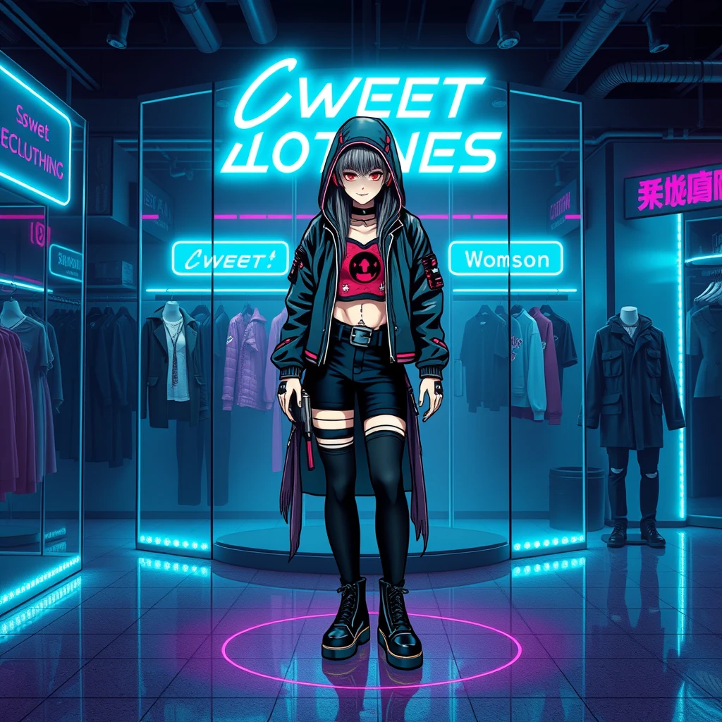 Women's clothing store design, sweet cyberpunk style. - Image