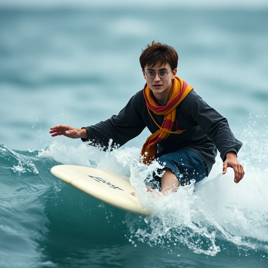 Photo realistic: Harry Potter as a surfer. - Image