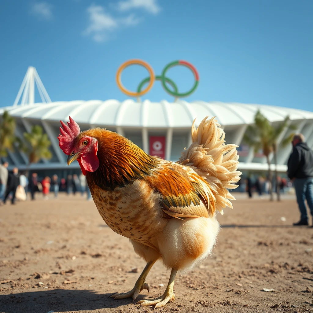 Chicken without heads in front of Olympic venue.