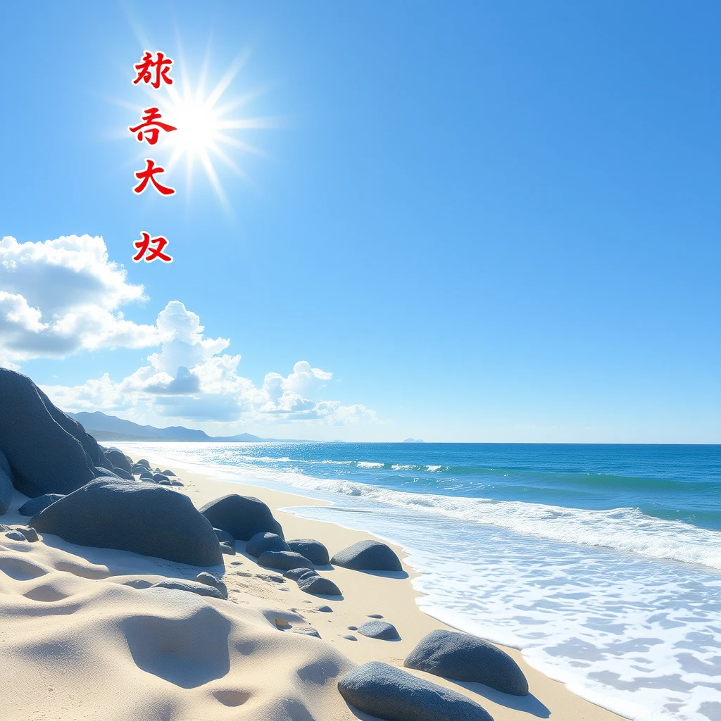 "Sunshine and beach, with Chinese characters and Japanese." - Image