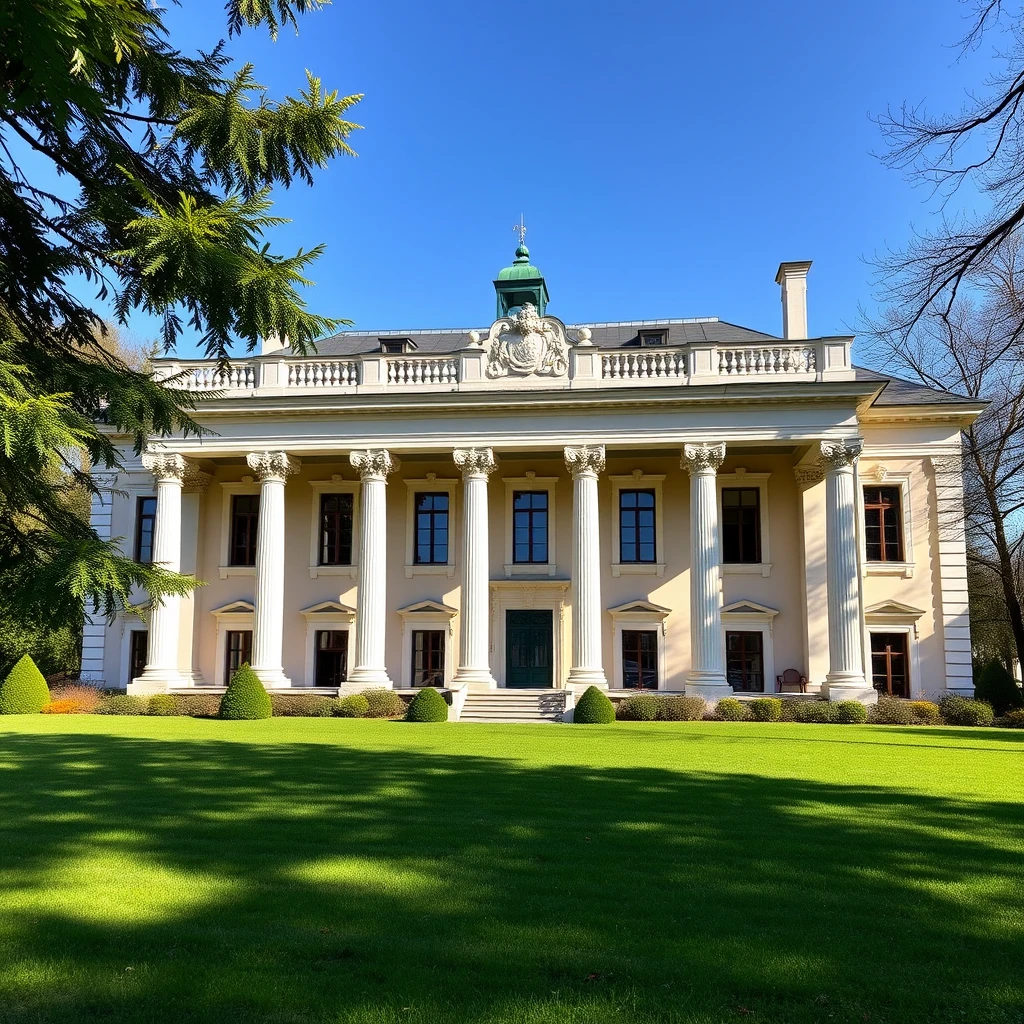 A beautiful early 19th century Russian Palladian mansion in Empire style with colonnade. - Image