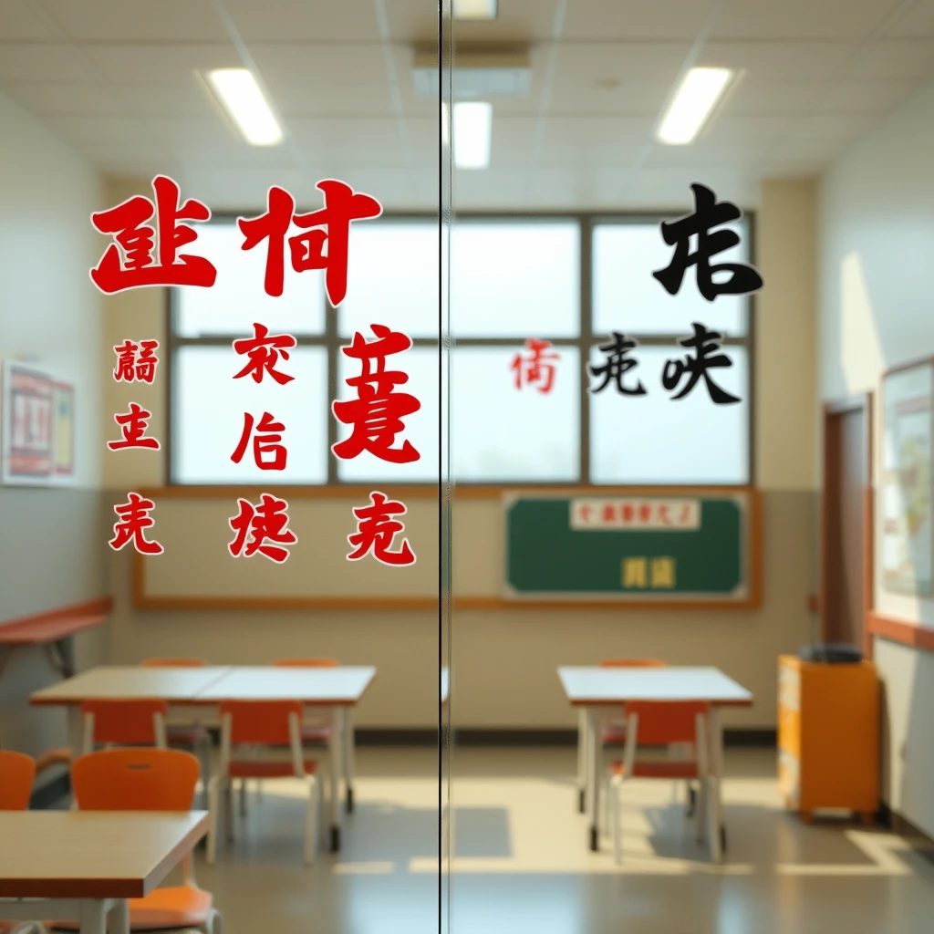 'Inside the school, there are Chinese characters and Japanese.' - Image