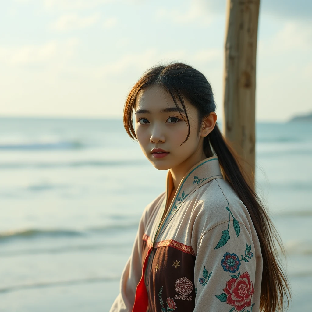 1 girl, realistic, seaside, Cinematic-grade, live-action, 16-year-old Chinese girl. - Image