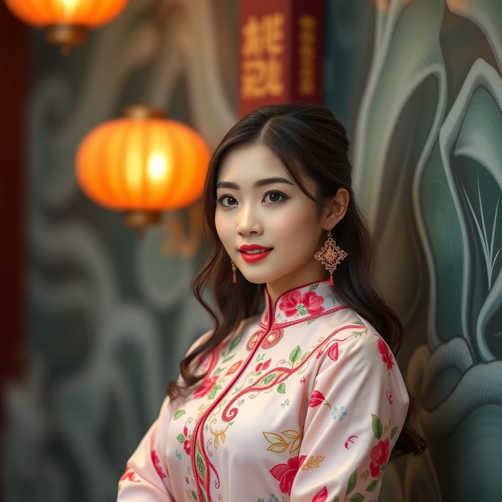 a beautiful Chinese girl, smart, long dress - Image