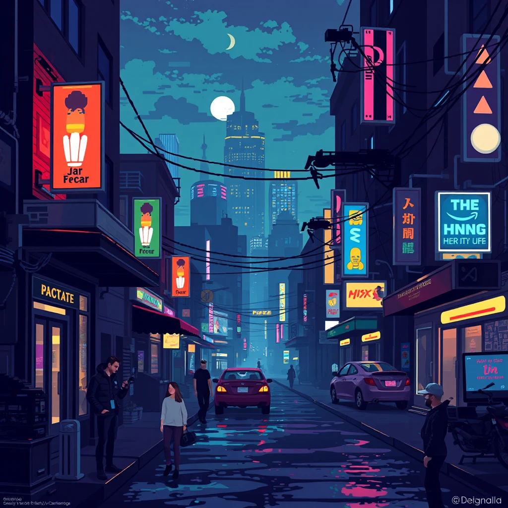 Pixel art,A cyberpunk street, night