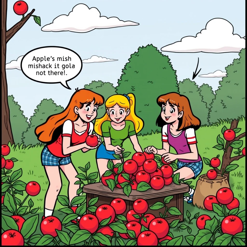 Archie, Veronica, and Betty pick apples and a mishap occurs. - Image