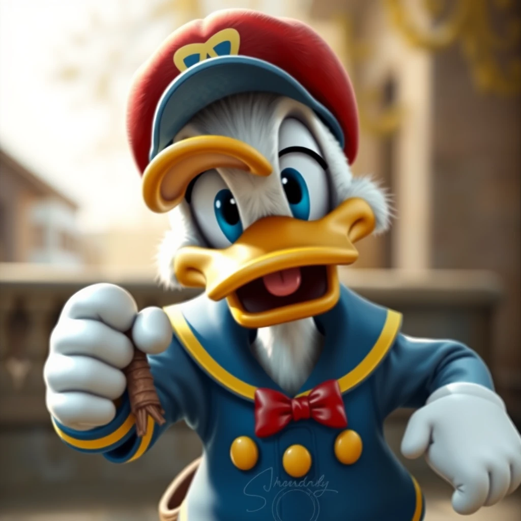 Photo realistic: Donald Duck as Breaking Boy. - Image