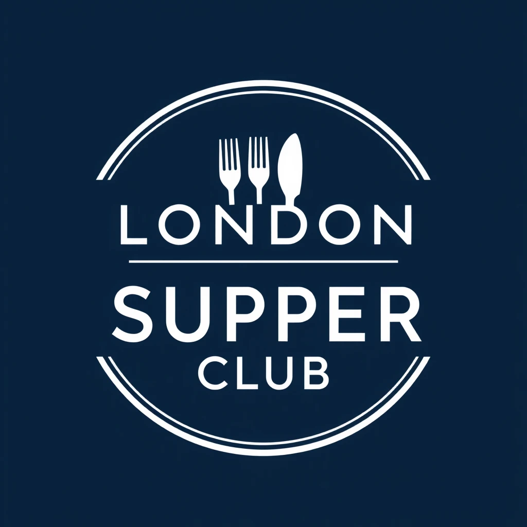 Logo for a club called “London Supper Club”, using dark blue, in a modern style.