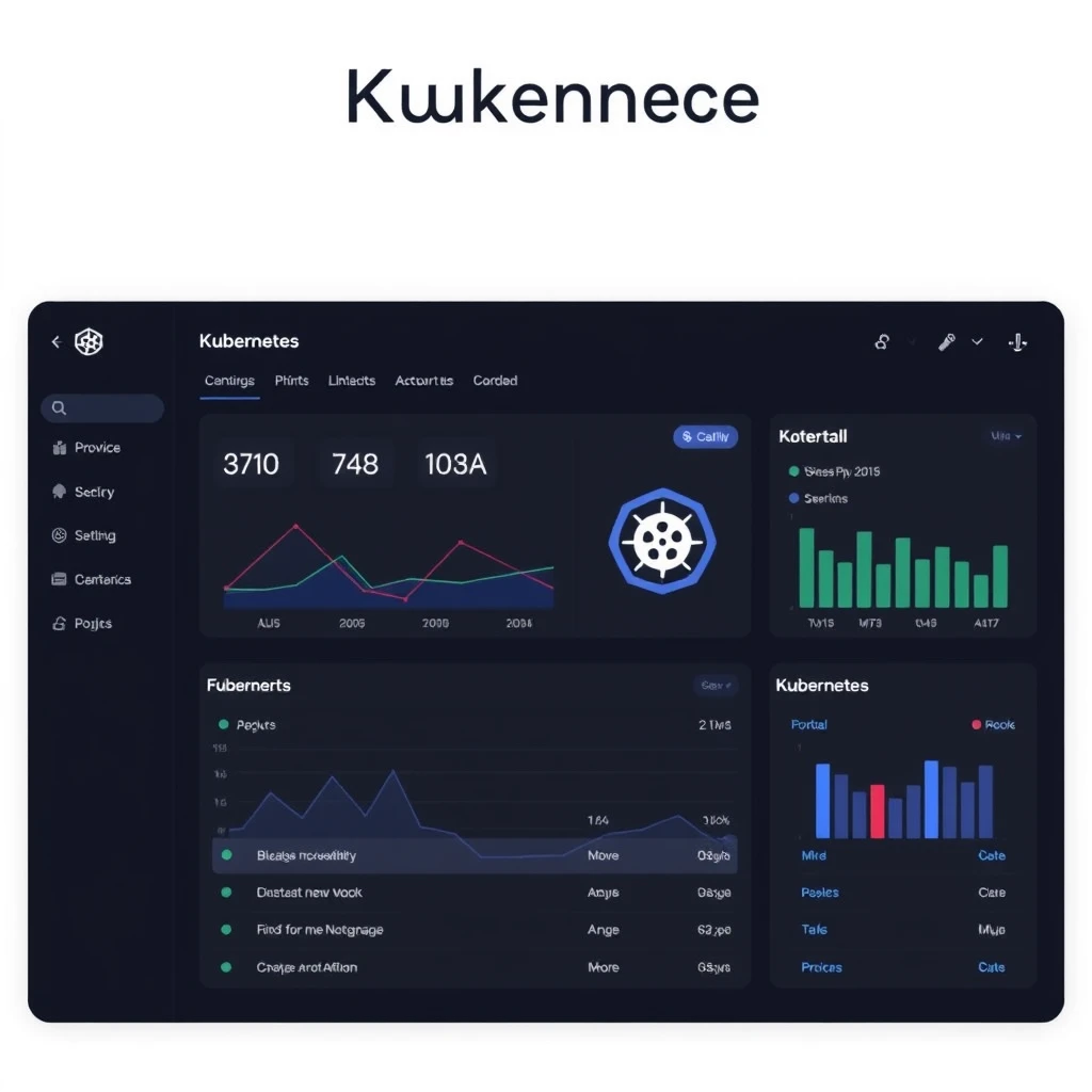 Minimal Kubernetes dashboard UI, dark mode, flat design, best practices, color theory. - Image