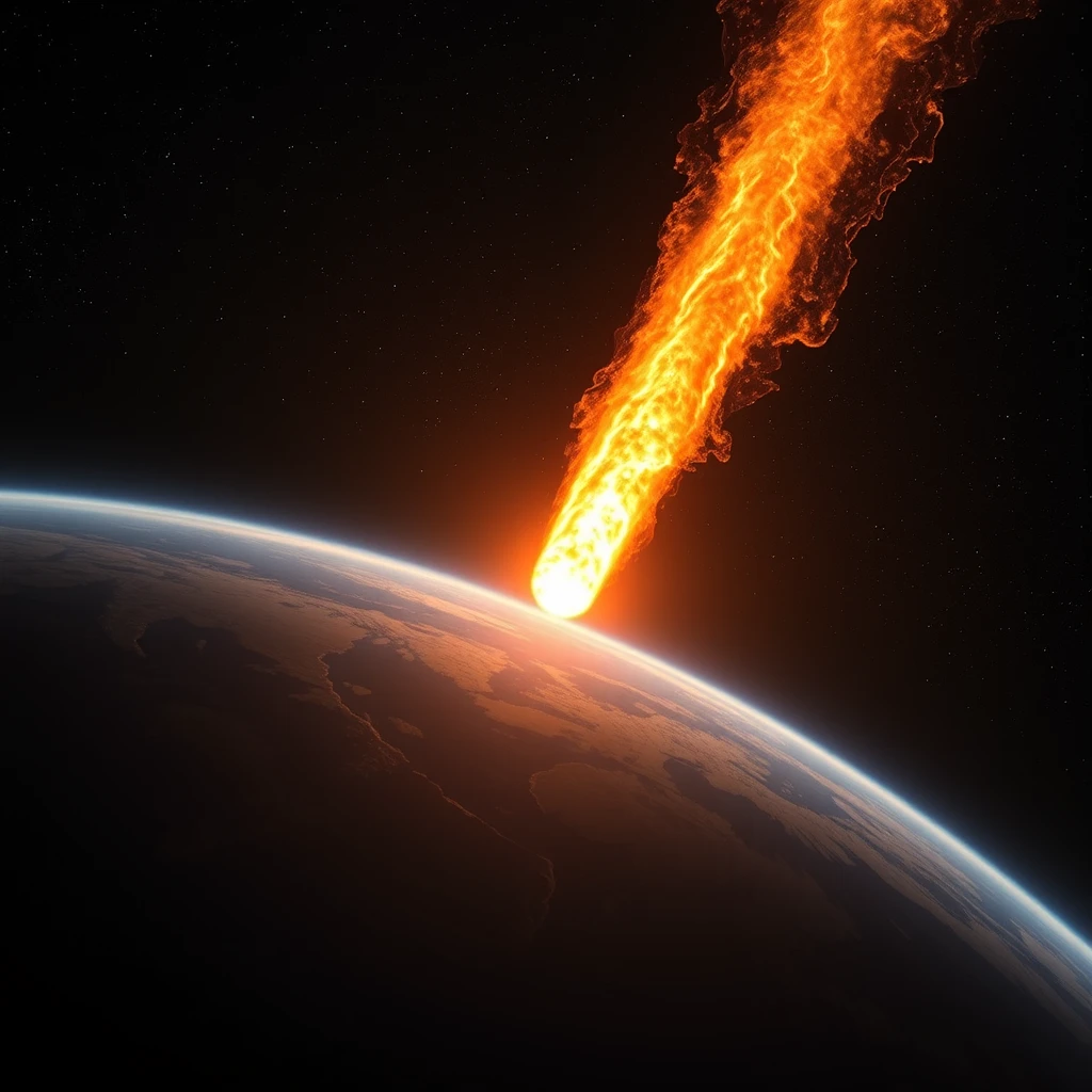 a meteor burning up as it enters Earth's atmosphere - Image