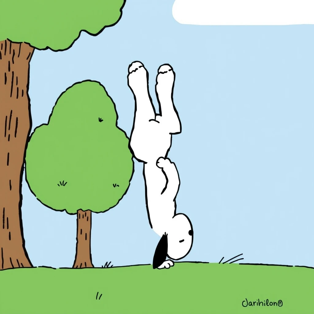 Comic: Snoopy does a somersault.