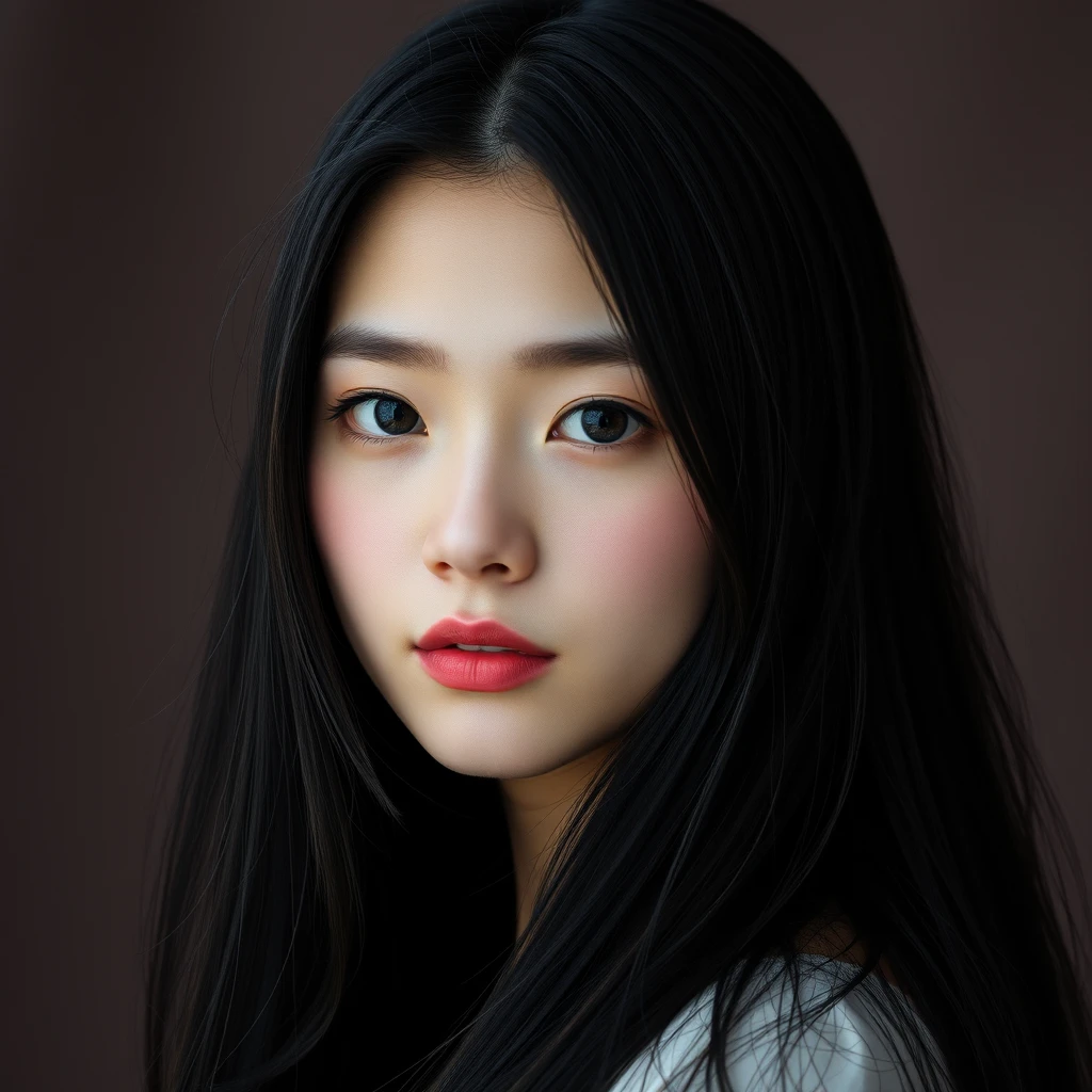 chinese girl with long black hair  blue eyes - Image