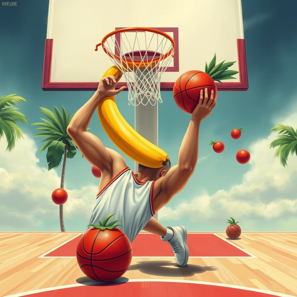 exotic fruits playing basketball - Image