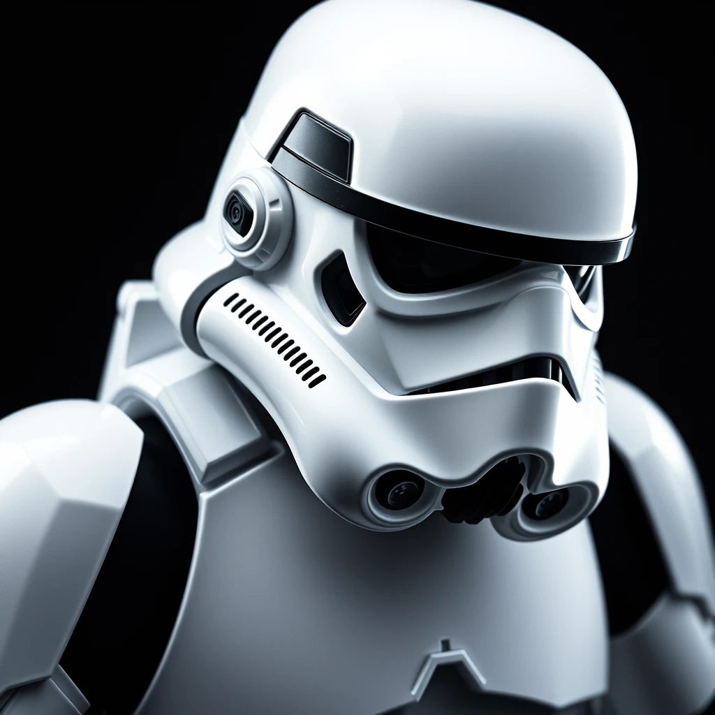 stormtrooper, dark backgroud, small head, cool