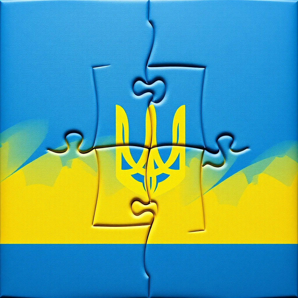 Ukraine flag made from 4 pieces of puzzle - Image