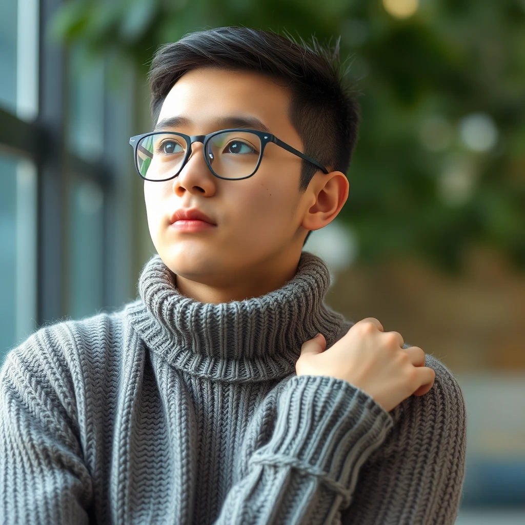 A student wearing a sweater poses contemplatively. - Image