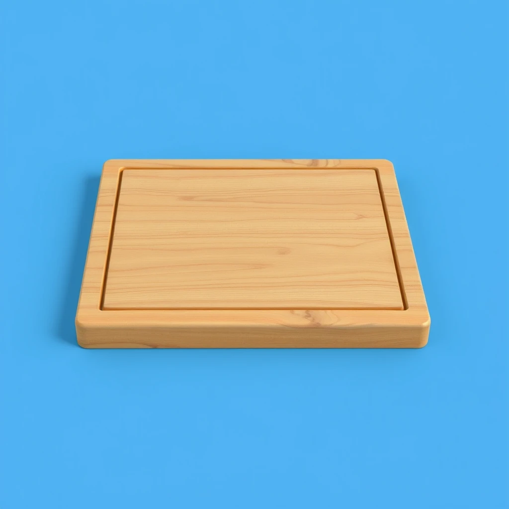 The image presents a 3D rendering of a board. The game board, made of wood, is the central focus of the image. It is a square board with a wooden top and a wooden bottom. The board is set against a blue background. The image does not contain any text or additional objects, and the relative positions of the board remain constant.