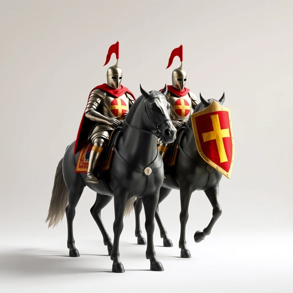 Create an image of two horse-mounted Knights Templar.