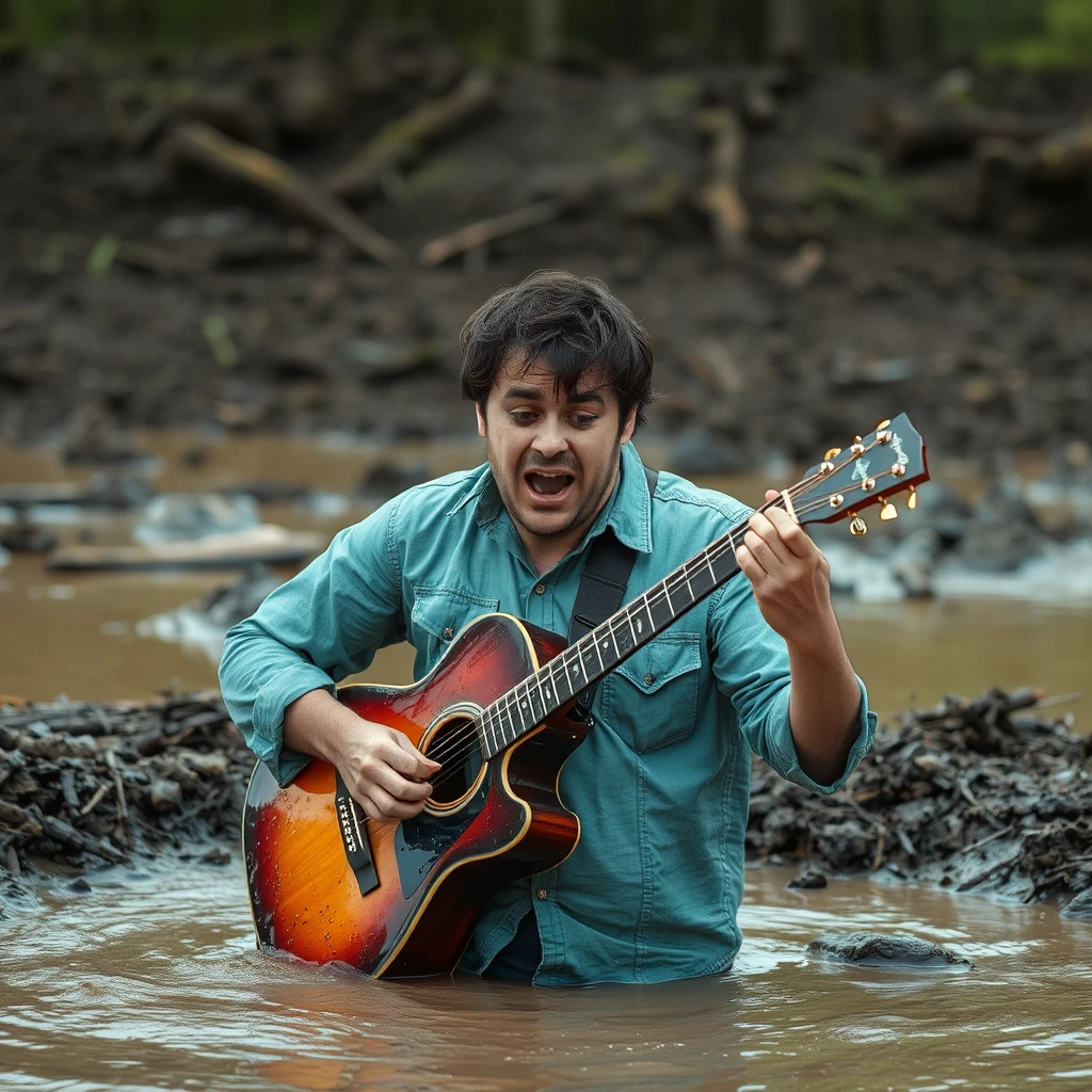 A professional musician scared stuck in the mud. - Image