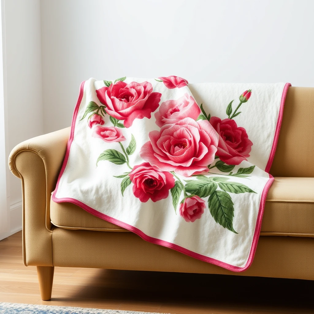 floral style blanket on sofa - Image