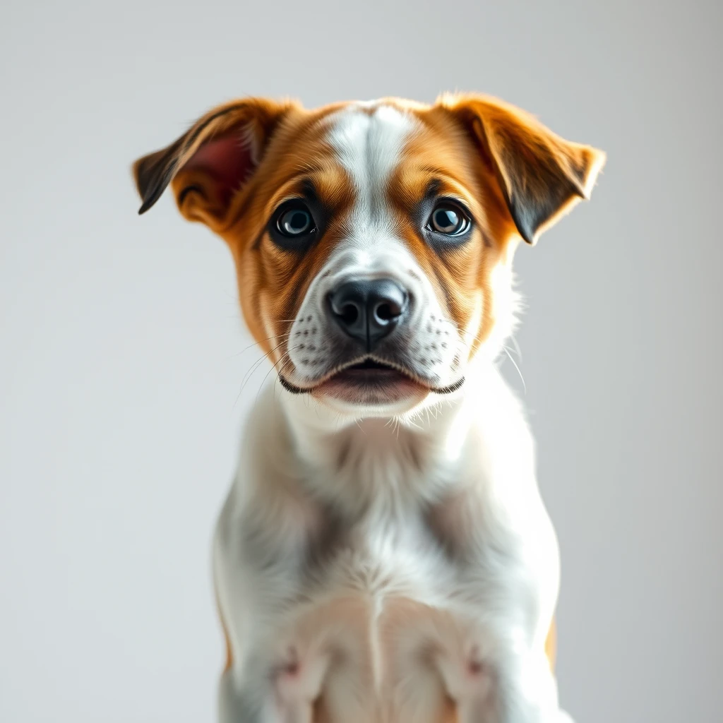 Dog puppy Dramatic lighting against white background. Hyper-realistic, high-resolution image, expressive features and coloration.