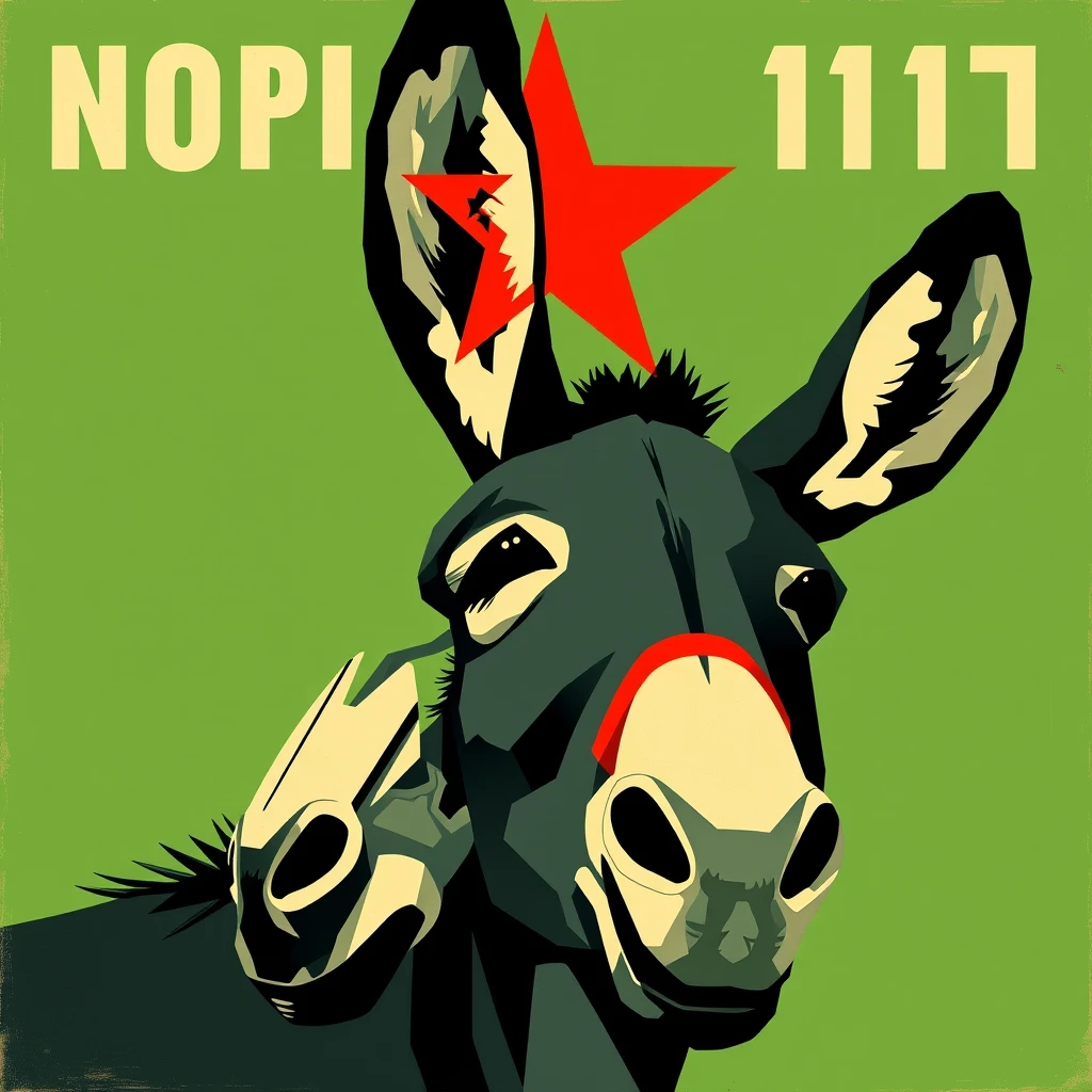 Soviet poster depicting a donkey, in constructivist style. - Image