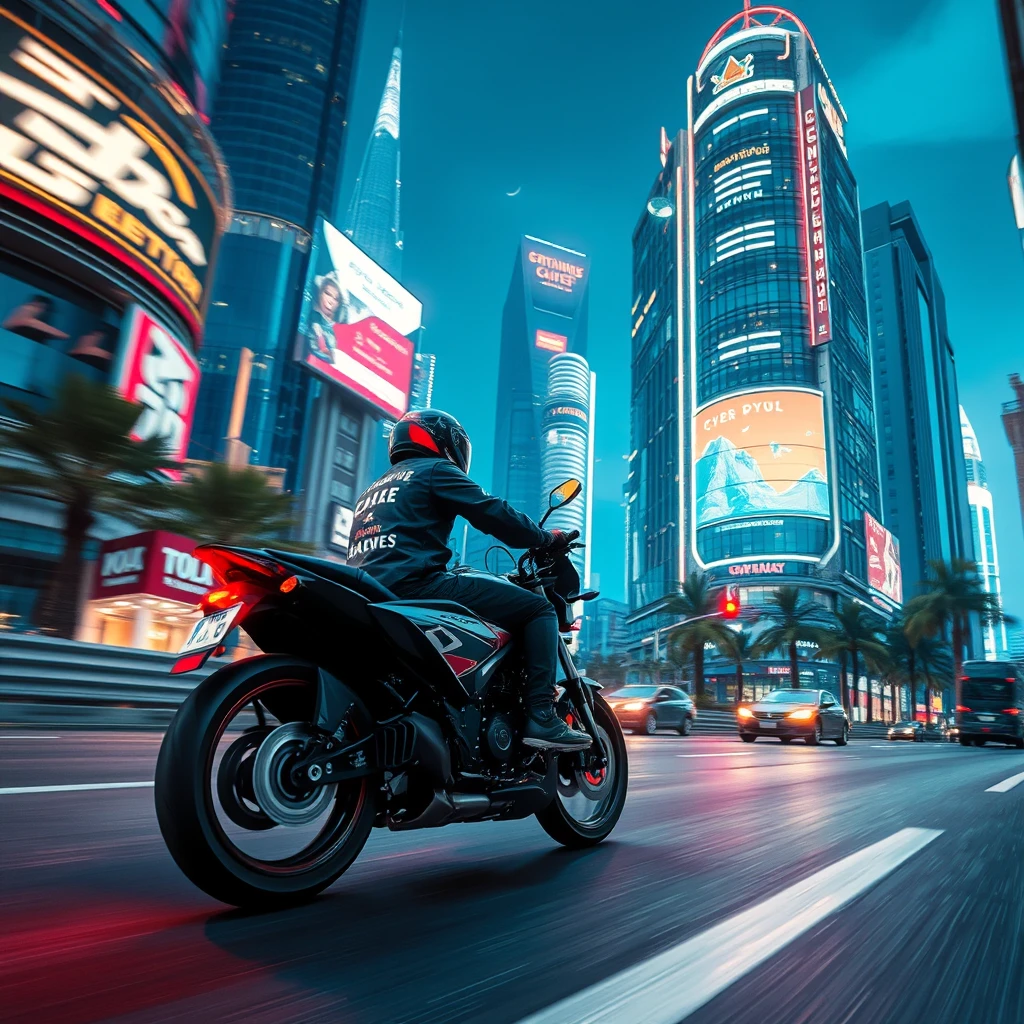 A motorcycle speeds through Cyber City,Very Cool - Image