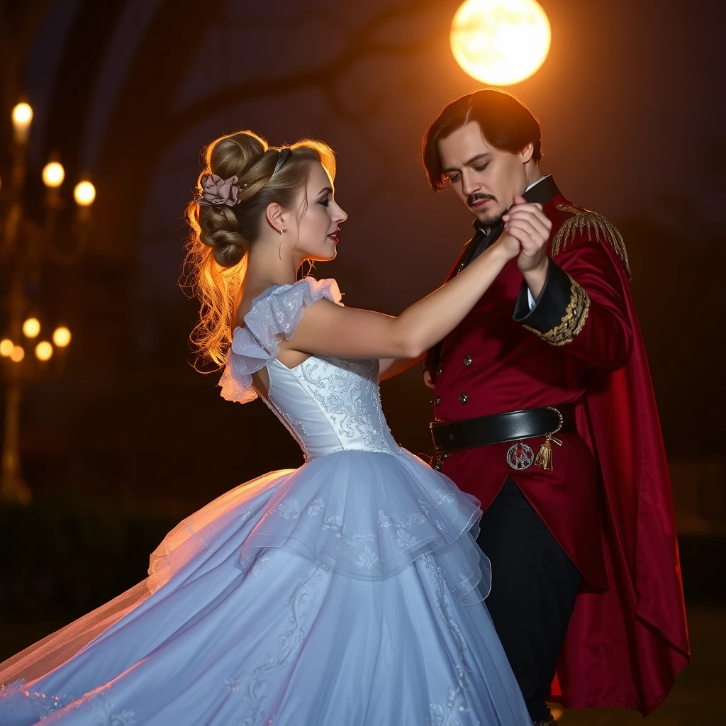 Amber Heard in a Cinderella dress dancing with Johnny Depp as the prince under the moonlight. - Image