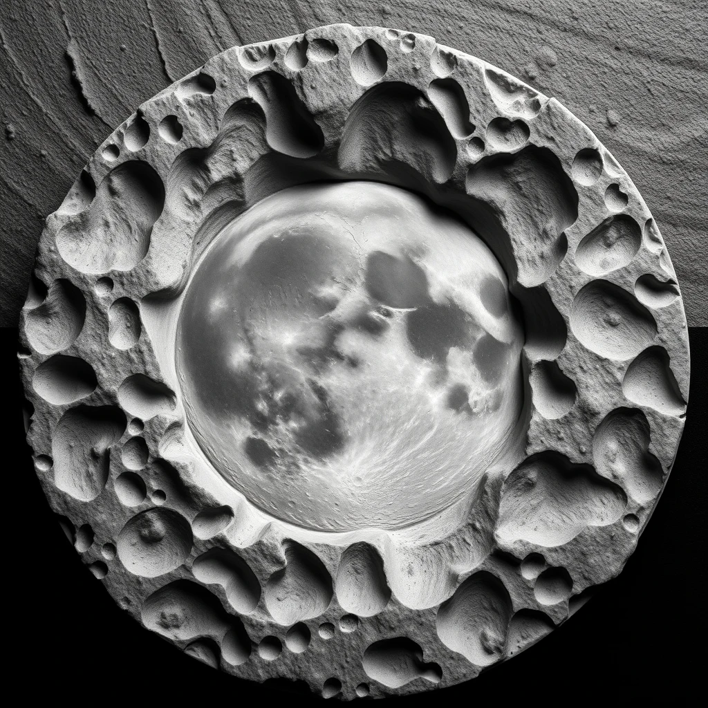 Full Moon,lunar surface,lunar soil texture,(((simple black background))),relief,gypsum sculpture,grayscale,high contrast,high detail,8K, - Image