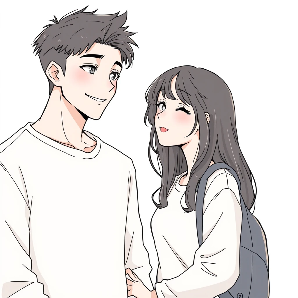 Young couple's daily life, handsome tall boy, anime line art. - Image