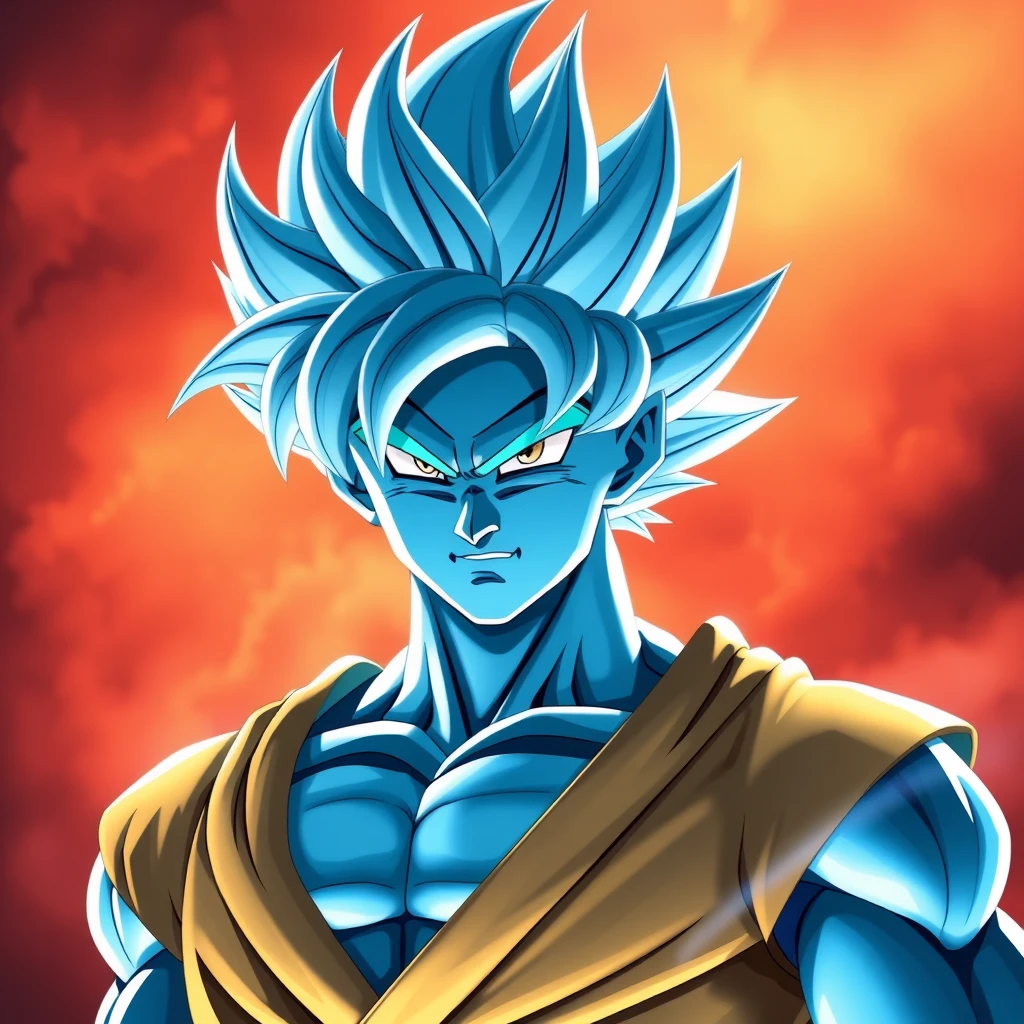 Create a real photo of Goku ssj blue.