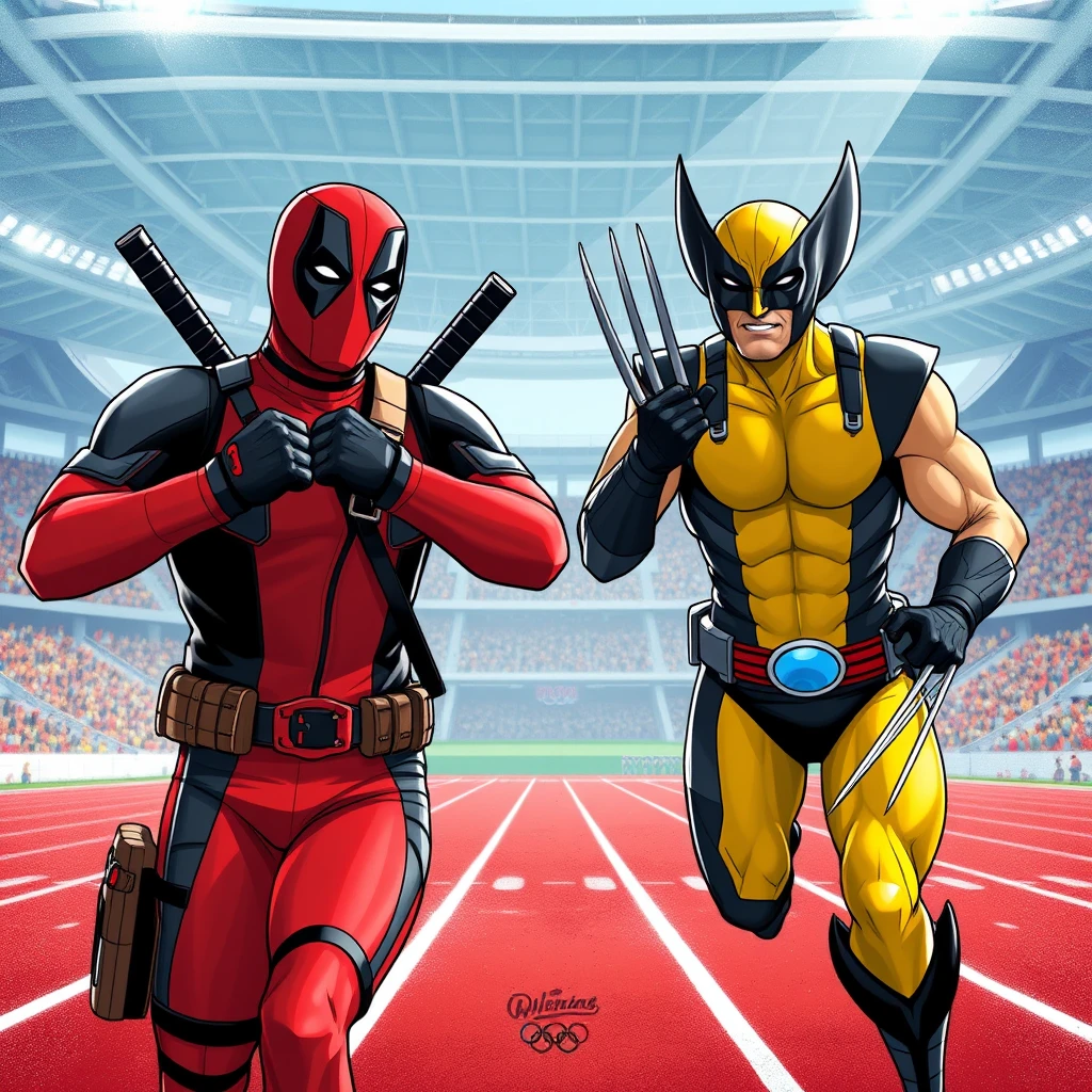 Deadpool und Wolverine führen das Feld im 400-Meter-Olympiafinale. - Image