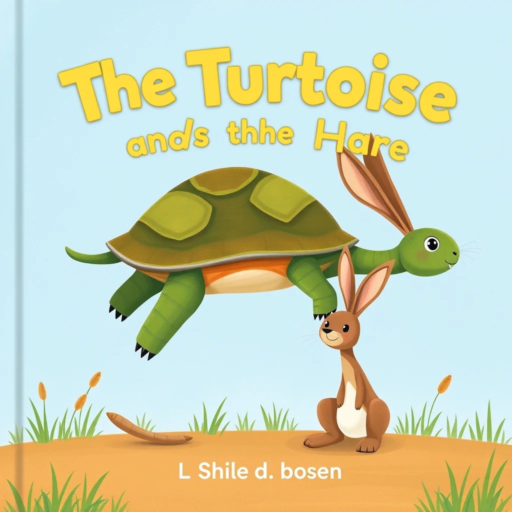 Create a book cover of a children's book "The Tortoise and the Hare".