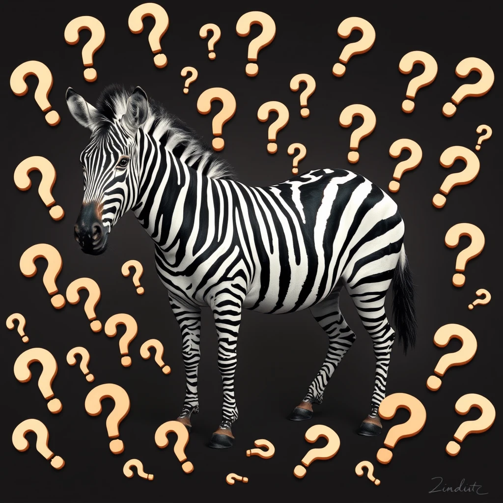 One zebra surrounded by question marks - Image