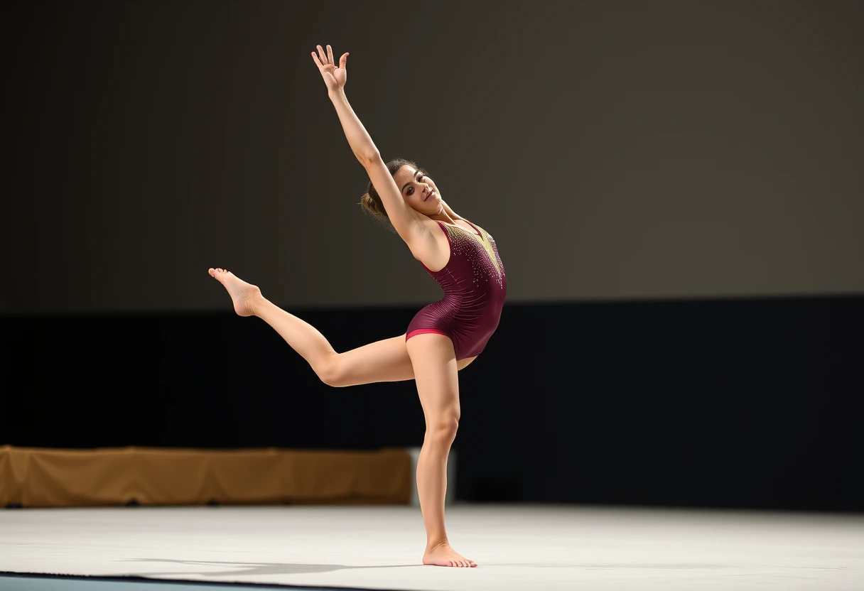 an example of an image of a gymnast playfully teasing the viewer